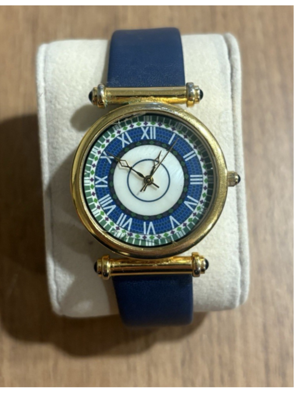 Met Museum Laurelton Hall Mosaic Watch Blue Leather Cracked Crystal A1